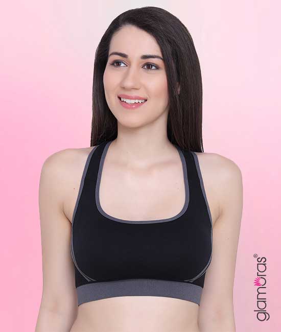 Buy GLAMORAS Women Nylon Spandex Padded Non Wired Full Coverage Sports Bra,  Free Size Black at