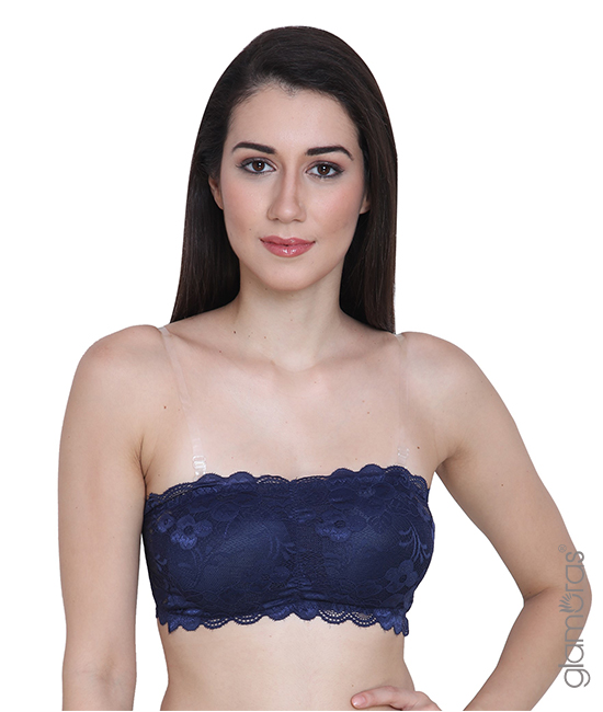 Padded Non-Wired Strapless Back Hook Lace Tube Bra, Free Size
